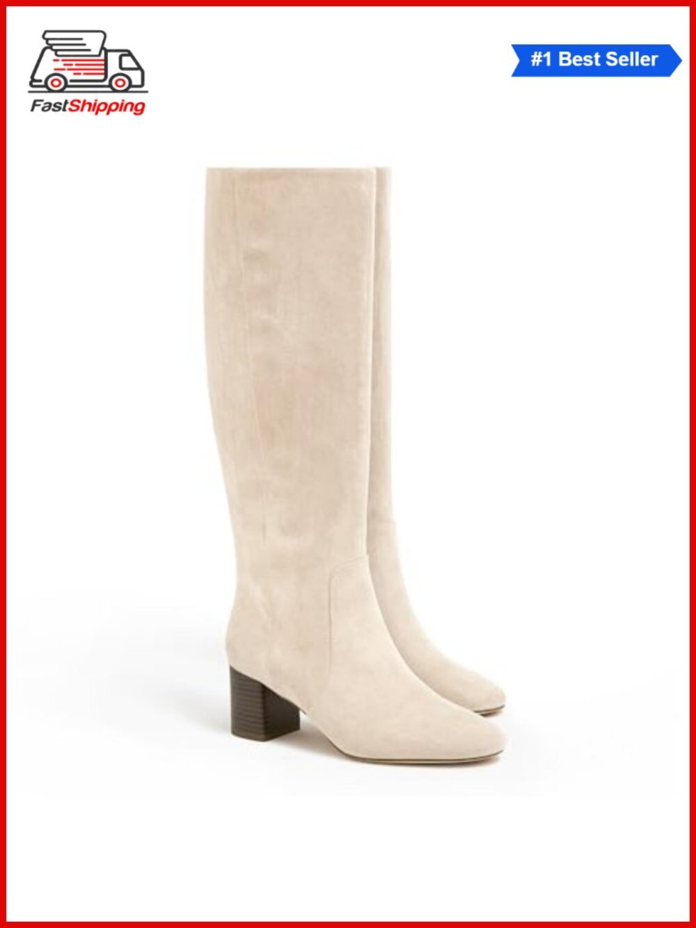 โจ Womens Faux Suede Chunky Heel Knee High Boots Round Toe Side Zipper Tall Fall